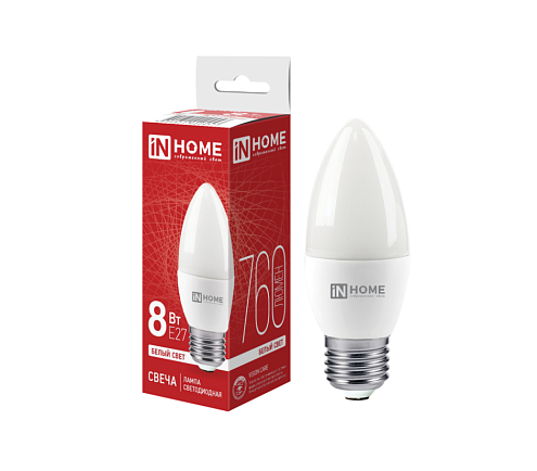 Лампа светодиодная LED-СВЕЧА-VC 8Вт 230В Е27 4000К 760Лм IN HOME 4690612020457: фотография 1