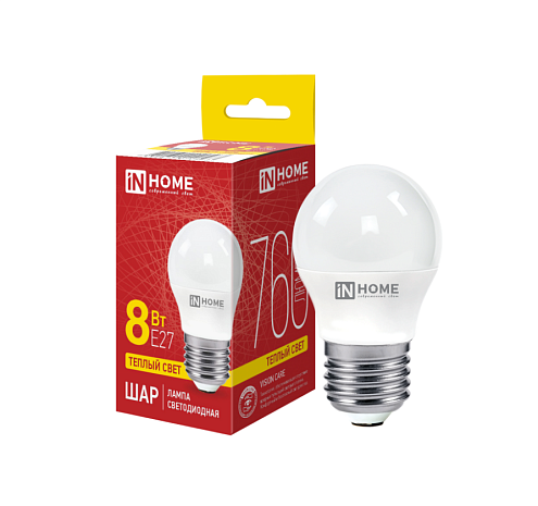 Лампа светодиодная LED-ШАР-VC 8Вт 230В Е27 3000К 760Лм IN HOME 4690612020563: фотография 1