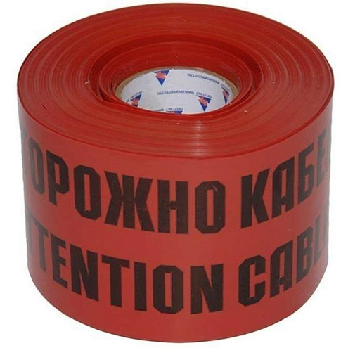 Лента сигнальная ЛСЭ-250мм "Осторожно кабель" красный/черный рул.100м Протэкт 8273: фотография 1