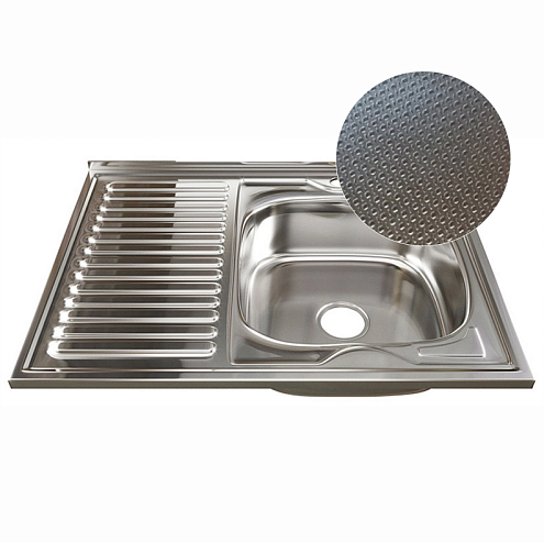 Мойка 80х60 (0,6) правая выпуск 3 1/2" MIXLINE 160 мм с сифоном Декор: фотография 1