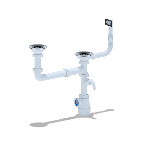 Сифон Грот 3 1/2&quot;х40 двойной разноуровневый смещенный с переливом и отводом для стиральной машины АНИ Пласт А7700: фотография 1