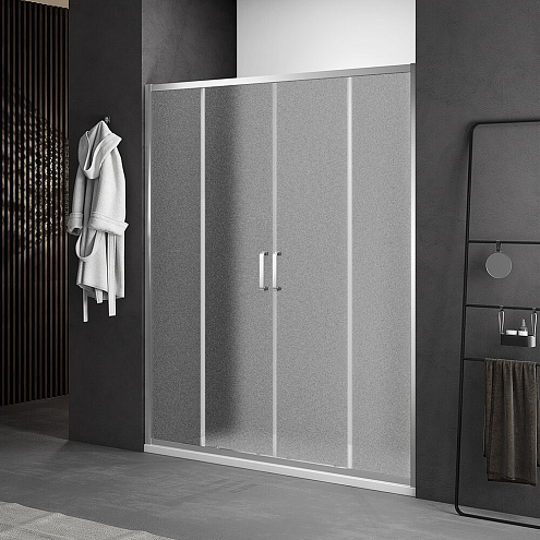 Душевое ограждение SANTREK AQUA Iris- DF-1500-G-Chrome 1500х1850 прямое стекло Грейп 6мм, профиль хром : фотография 1