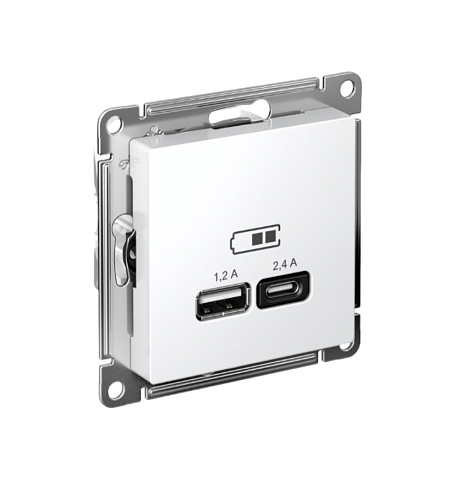 Розетка USB AtlasDesign тип A+C 5В/2.4А 2х5В/1.2А механизм белый Systeme Electric ATN000139: фотография 1