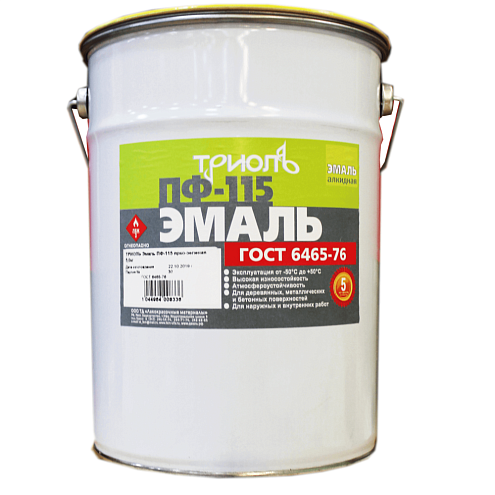 Эмаль ПФ-115 (ГОСТ 6465-76) «ТРИОЛЬ» Ярко-зеленый RAL6037,  5,0кг: фотография 1
