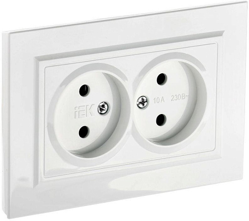 Розетка 2-м СП BRITE РС12-2-БрБ 10А в сборе без заземл. без защ. шторок бел. IEK BR-R20-10-K01-F: фотография 1