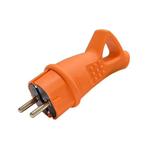 Вилка электрическая 1ф 16А 250В IP44 с заземл. с ушком каучук оранж. (еврослот) UNIVersal 3030: фотография 1