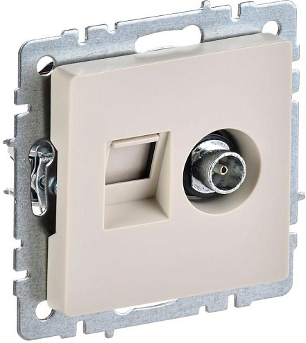 Розетка компьютерная + телевизионная 2-м Brite РТВ/РК12-БрКр RJ45 кат.5E + TV беж. IEK BR-AK20-1-K10: фотография 1