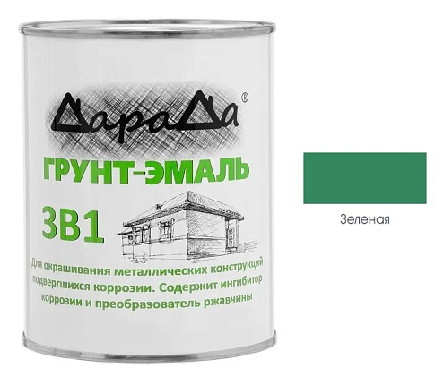 Грунт-эмаль по ржавчине «ДараДа 3в1» АУ (ГОСТ Р51693-2000), зеленый 0,8кг: фотография 1