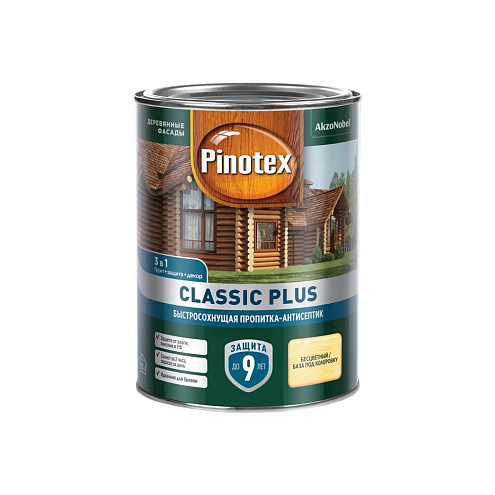 Пропитка-антисептик 3в1 Pinotex Classic Plus акрил-алкидная CLR  0,9л: фотография 1
