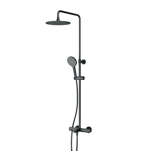 Душевая система AM.PM Like F0780522 стойка с тропическим душем, термостатом, смесителем, изливом, черная матовая: фотография 1