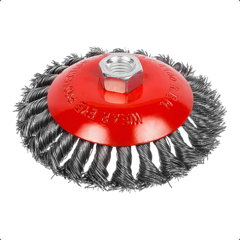 Коническая щетка, 125мм, посадочный М14, жгутированные пучки проволоки 0,5мм , РемоКолор: фотография 1