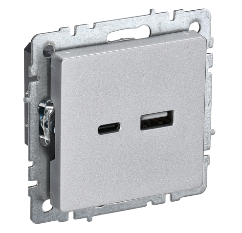 Розетка BRITE РЮ11-1-БрА USB A+C 18Вт механизм алюминий IEK BR-U22-018-K47: фотография 1