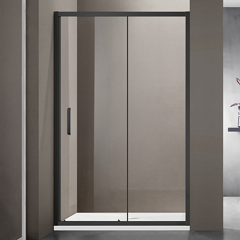 Душевое ограждение SANTREK AQUA Iris- DF-1300-C-Matt Black 1300х1850 прямое стекло прозрачное 6мм, профиль Чёрный : фотография 1