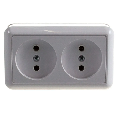 Розетка 2-м ОП Оптима РА10-373 10А IP20 без заземления с монтажной пластиной белая Кунцево 8009: фотография 1