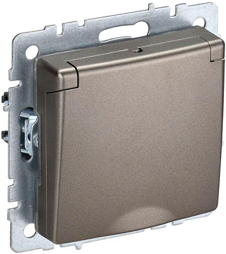 Розетка BRITE РСбш10-3-44-БрШ 16А IP44 с заземл. защ. шторки с крышкой шампань IEK BR-R16-16-44-K37: фотография 1