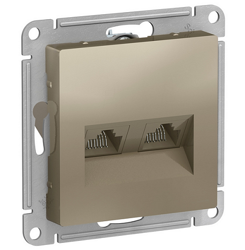 Механизм розетки компьютерной 2-м ATLAS DESIGN RJ45 + RJ45 кат.5e шампань SchE ATN000585: фотография 1