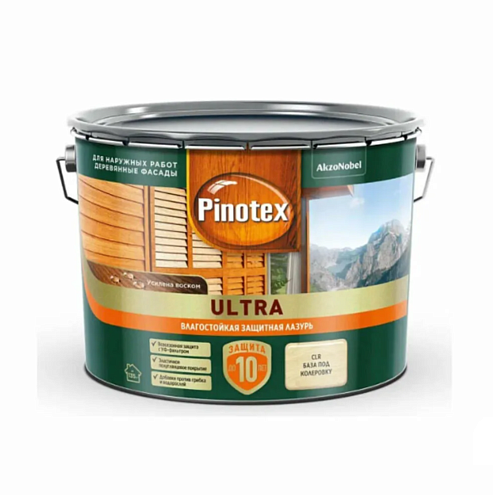 Влагостойкая лазурь с воском для дерева Pinotex Ultra бесцв. 9л: фотография 1