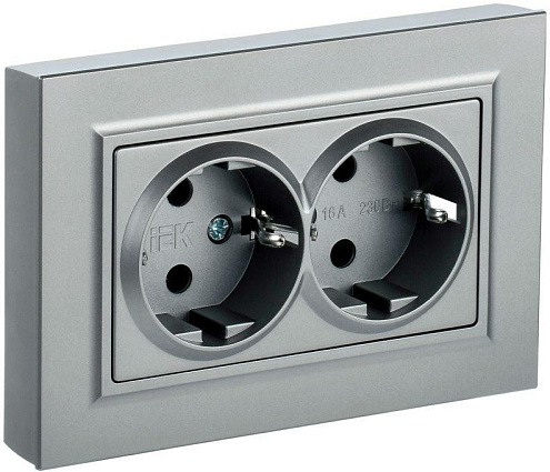 Розетка 2-м СП BRITE РСш12-3-БрА 16А в сборе с заземл. защ. шторки алюм. IEK BR-R24-16-K47-F: фотография 1
