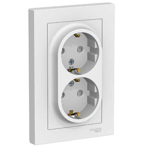 Розетка двойная AtlasDesign с заземлением защитные шторки 16А в сборе белый Systeme Electric  ATN000126: фотография 1