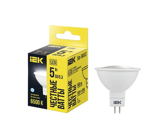 Лампа светодиодная MR16 софит 5Вт 230В 6500К GU5.3 IEK LLE-MR16-5-230-65-GU5: фотография 1