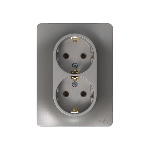 Розетка 2-местная Glossa 16А IP20 250В с заземлением в сборе платина Systeme Electric GSL001224: фотография 1