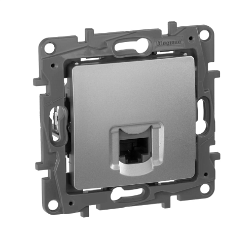 Механизм розетки компьютерной 1-местная Etika RJ45 CAT.5e UTP алюминий Legrand 672441: фотография 1