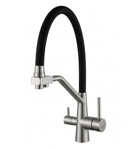 Смеситель для кухни 35к MIXLINE МЛНС-0404 (MLSS-0404) гибкий излив, подключение к фильтру, сатин/черный: фотография 1