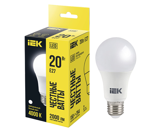 Лампа светодиодная A60 груша 20Вт 230В 4000К E27 IEK LLE-A60-20-230-40-E27: фотография 1