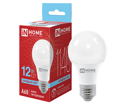 Лампа светодиодная LED-A60-VC 12Вт груша 230В Е27 6500К 1140Лм IN HOME 4690612020259: фотография 1