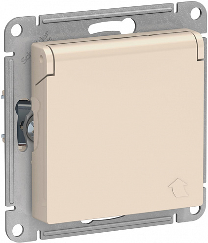 Механизм розетки 1-м СП ATLAS DESIGN с заземл. защ. шторки с защ. крышкой 16А IP20 беж. SchE ATN000246: фотография 1