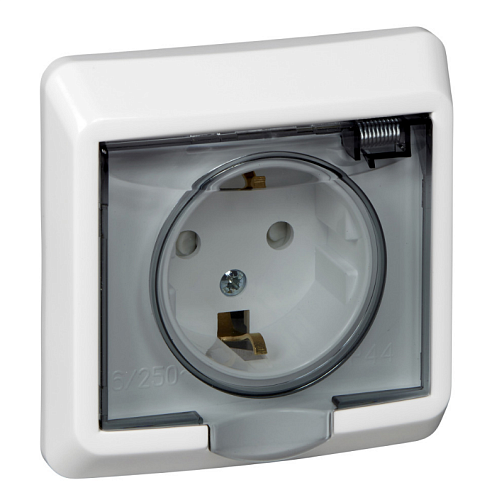 Розетка Этюд 16А IP44 250В с заземлением защитные шторки белый Systeme Electric PC16-044B: фотография 1