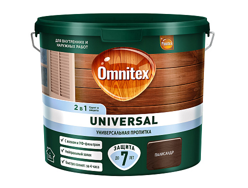 Пропитка Omnitex by Pinotex Universal 2в1, с воском и УФ-фильтром, для наружных и внутренних работ, Палисандр 2,5л: фотография 1