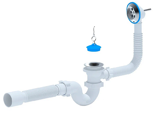 Сифон для ванны с выпуском 1 1/2&quot;, с переливом, с гибкой трубой 40/50 АНИ Пласт Е155: фотография 1