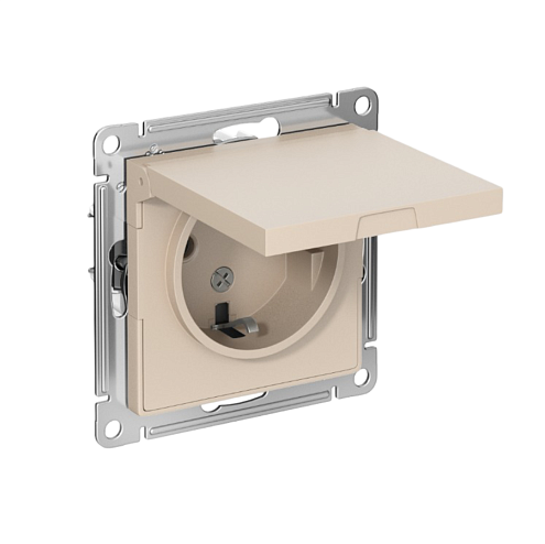 Розетка AtlasDesign 16А IP20 с заземлением защитные шторки с крышкой механизм песочный Systeme Electric ATN001246: фотография 1
