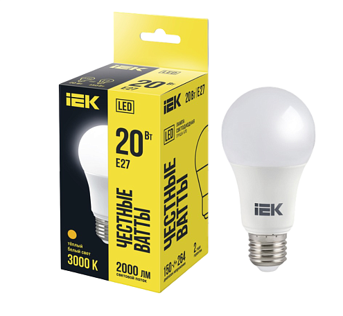 Лампа светодиодная A60 груша 20Вт 230В 3000К E27 IEK LLE-A60-20-230-30-E27: фотография 1