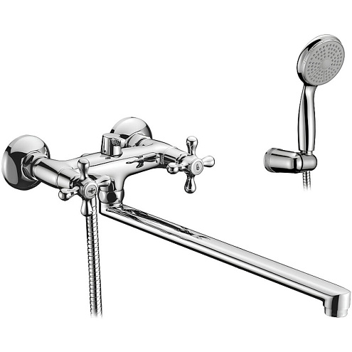 Смеситель LM2112C &quot;Стандарт&quot; универсальный с плоским изливом 350мм дивертор с керамическими пластинами с аксессуарами хром: фотография 1