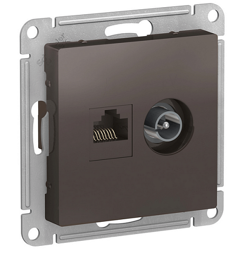 Механизм розетки 2-м ATLAS DESIGN комп. RJ45 кат.5E+TV мокко SchE ATN000689: фотография 1