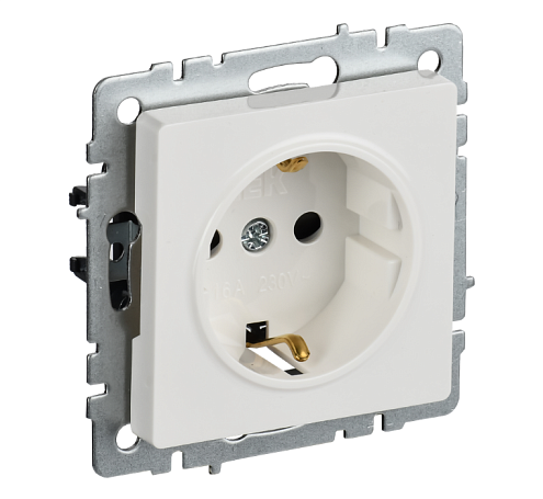Розетка 1-местная BRITE РС14-1-0-БрБ с заземлением с защитными шторками механизм белый 16А  IEK BR-R14-16-K01-PRO: фотография 1