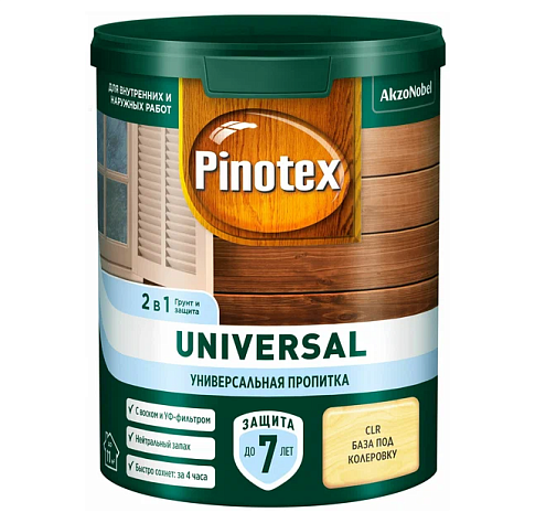 Пропитка Pinotex Universal 2 в1 CLR база под колеровку, с воском и УФ-фильтром 0,9л: фотография 1