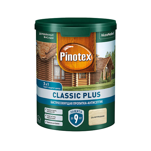 Пропитка-антисептик 3в1 Pinotex Classic Plus акрил-алкидная, Ель натуральная 0,9л: фотография 1
