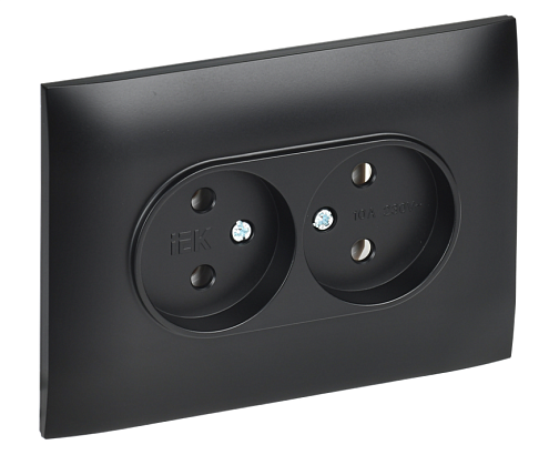 Розетка 2-местная SKANDY SK-R10Bl без заземления без защитных шторок 10А в сборе черный  IEK SK-R20-10-K02-F: фотография 1
