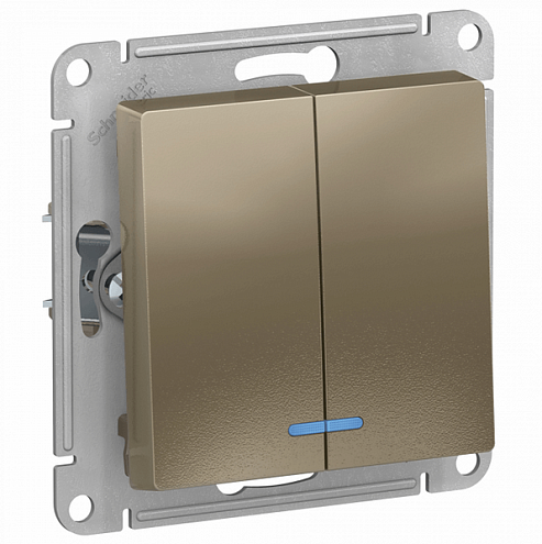 Механизм выключателя 2-кл. ATLAS DESIGN с подсветкой (сх.5а) 10АХ шампань SchE ATN000553: фотография 1