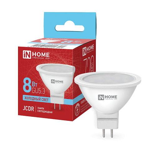 Лампа светодиодная LED-JCDR-VC 8Вт рефлектор 230В GU5.3 6500К 720Лм IN HOME 4690612024721: фотография 1
