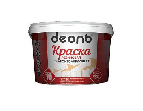 Краска ДЕОЛЬ Резиновая гидроизолирующая база С, эластичная, ударопрочная 9л: фотография 1
