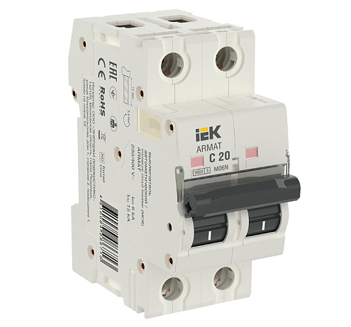 Выключатель автоматический модульный 2п C 20А M06N ARMAT IEK AR-M06N-2-C020: фотография 1