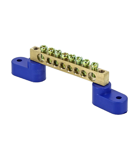 Шина нулевая N 6х9 8 отверстий 2 синих угловых изолятора латунь розн. стикер PROxima EKF sn0-63-08-2-r: фотография 1