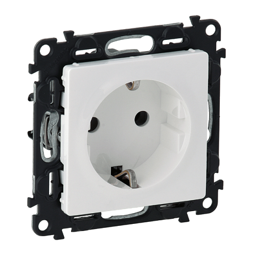 Механизм розетки Valena Life 16А 250В 2К+З защ. шторки безвинт. зажимы с лицевой панелью бел. Leg 753420: фотография 1