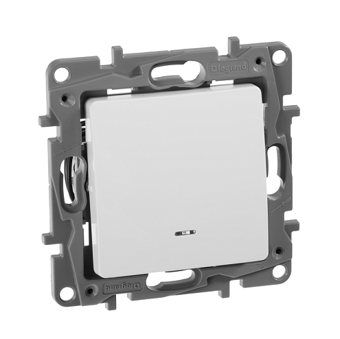 Механизм переключателя 1-клавишный Etika с подсветкой безвинтовые зажимы белый Legrand 672215: фотография 1