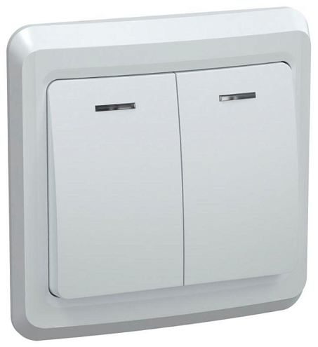 Выключатель 2-кл. СП Вега 10А IP20 ВС10-2-1-ВБ с индикацией бел. IEK EVV21-K01-10-DM: фотография 1