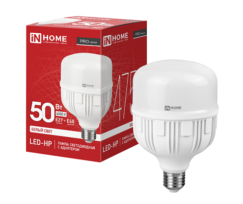 Лампа светодиодная LED-HP-PRO 50Вт 230В Е27 с адаптером E40 4000К 4750Лм IN HOME 4690612031118: фотография 1
